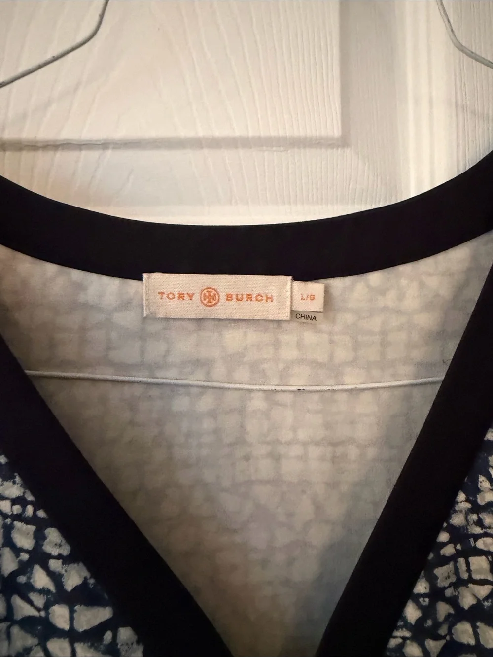 Tory Burch Navy and White V‑Neck Zip Dress size large